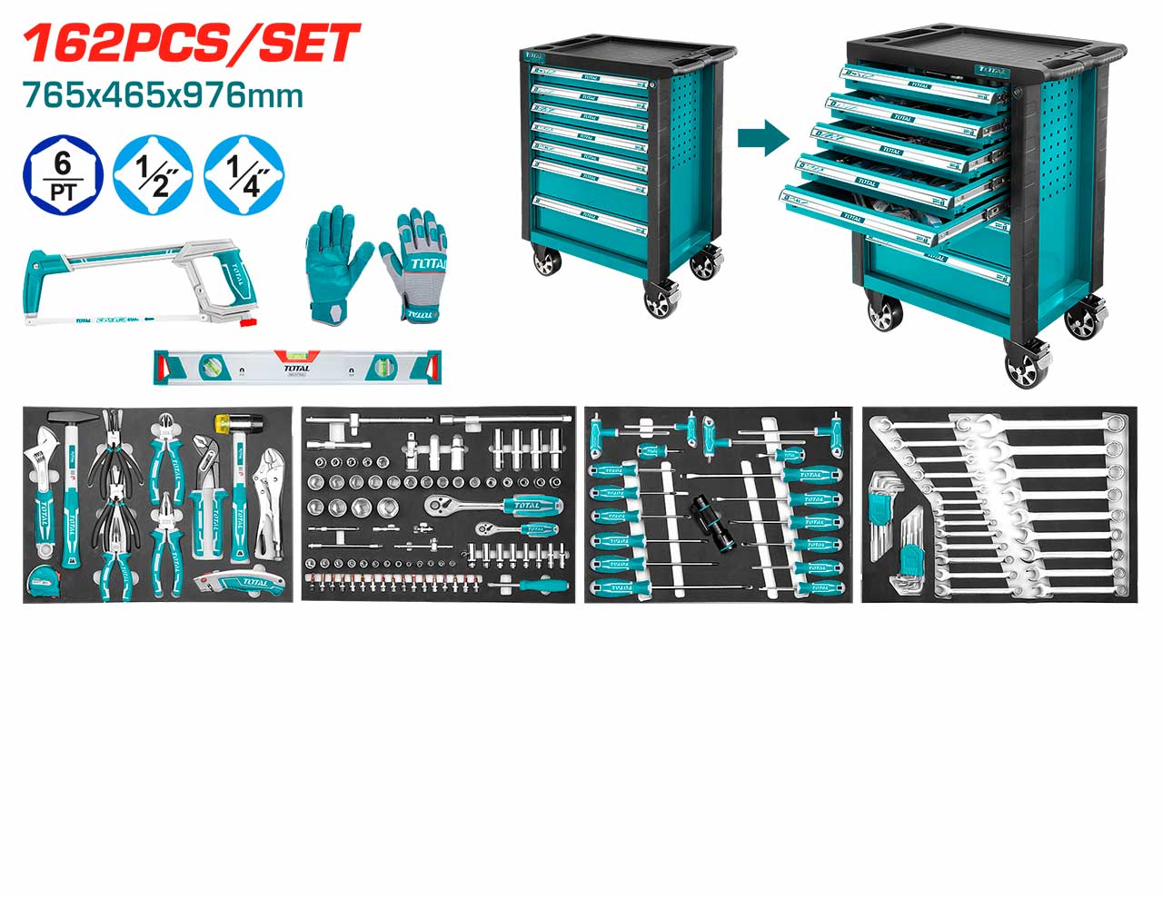 TOTAL THPTCS71621 162 Pcs Tool Chest Set 1